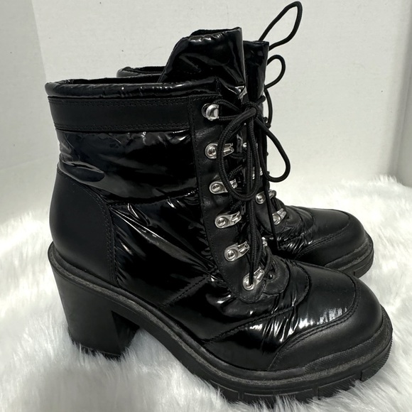 Marc Fisher Mlvaina Combat Puffer Black Lace Up Block Heel Boot Goth Punk Grunge - Picture 1 of 9